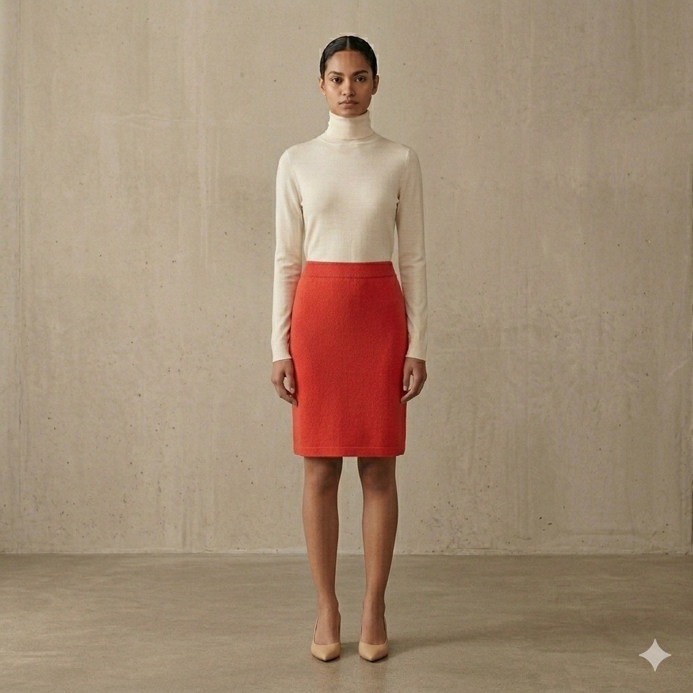 St. John Collection Santana Knit Skirt Womens 8 Red Pencil Elastic Waist Career